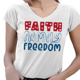 Happy 4Th Of July Fireworks Patriotic Faith Family Freedom Women V-Neck T-Shirt - Seseable