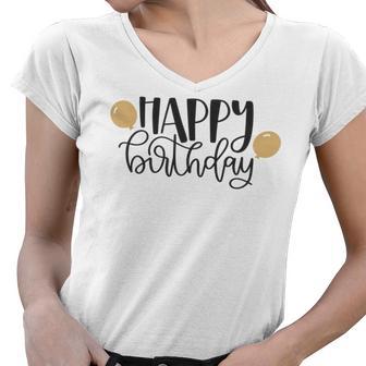 Happy Beautiful Birthday With Balloons Women V-Neck T-Shirt | Favorety UK