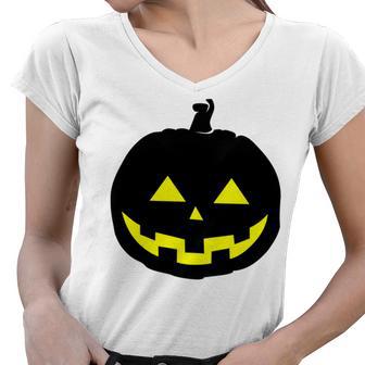 Happy Halloween Scary Black Pumpkin Pattern Women V-Neck T-Shirt | Favorety CA