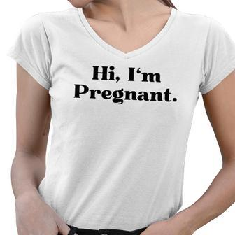 Hi Im Pregnant Partner 1 Of 2 Mum Mommy Mom Women V-Neck T-Shirt | Mazezy
