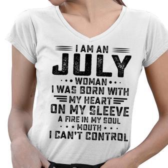 I Am An July Woman I Was Born With My Heart On My Sleevepng V2 Women V-Neck T-Shirt | Favorety UK