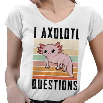 I Axolotl Questions Vintage Retro Style Black Women V-Neck T-Shirt - Monsterry