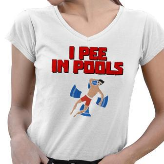 I Pee In Pools Funny Swimming Pool Peeing Prank Women V-Neck T-Shirt | Mazezy