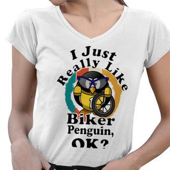 I Really Like Biker Penguin Ok Women V-Neck T-Shirt | Favorety UK