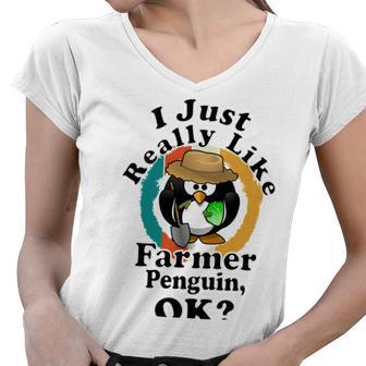 I Really Like Farmer Penguin Ok Women V-Neck T-Shirt | Favorety DE