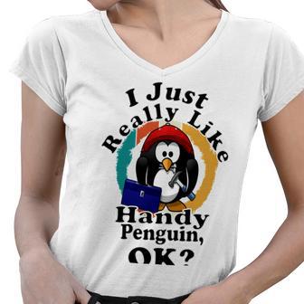 I Really Like Handy Penguin Ok Women V-Neck T-Shirt | Favorety UK