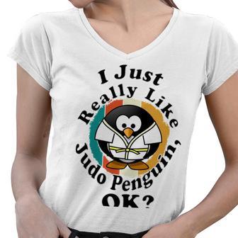 I Really Like Judo Penguin Ok Women V-Neck T-Shirt | Favorety CA