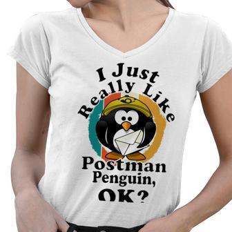 I Really Like Postman Penguin Ok Women V-Neck T-Shirt | Favorety UK