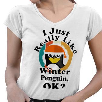 I Really Like Winter Penguin Ok Women V-Neck T-Shirt | Favorety CA