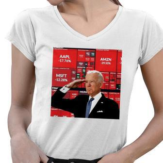 Joe Biden Economy Bidens America Wall Street Memes Women V-Neck T-Shirt | Mazezy