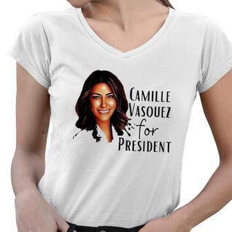 Johnny Depps Lawyer Camille Vazquez For President Women V-Neck T-Shirt | Mazezy