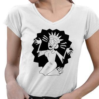 Lady Liberty Patriotic Panic Funny 2022 Gift Women V-Neck T-Shirt | Mazezy