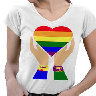 Lgbt Pride Month Lgbt History Month Slogan Shirt Heart Women V-Neck T-Shirt - Monsterry