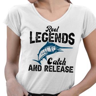 Loving Fish Reel Legends Catch And Release Women V-Neck T-Shirt | Favorety CA