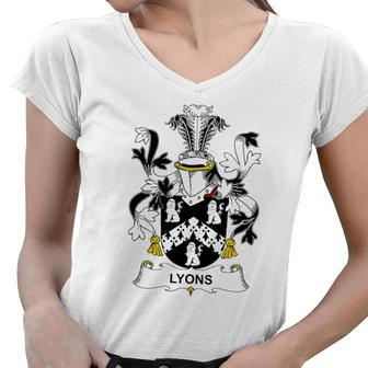 Lyons Coat Of Arms - Family Crest Women V-Neck T-Shirt | Mazezy