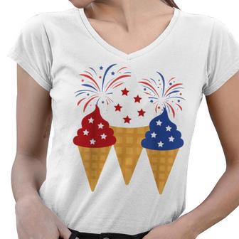 Memorial Day 4Th Of July Holiday Patriotic Ice Cream Women V-Neck T-Shirt | Favorety