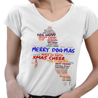 Merry Dog-Mas Miniature Schnauzer Women V-Neck T-Shirt | Favorety