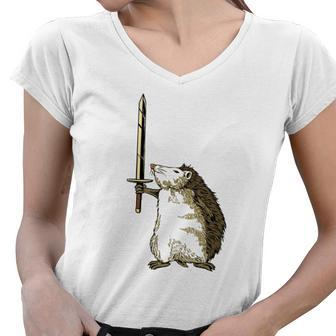 Mighty Hedgehog With Long Sword Women V-Neck T-Shirt | Mazezy