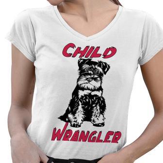 Miniature Schnauzer At Home Child Wrangler Multi Tasking Dog Women V-Neck T-Shirt | Favorety AU