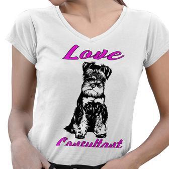 Miniature Schnauzer At Home Love Consultant Multi Tasking Dog Women V-Neck T-Shirt | Favorety DE