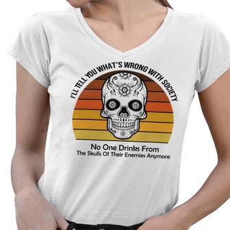 Official Wrong Society Drink From The Skull Of Your Enemies V2 Women V-Neck T-Shirt | Favorety CA