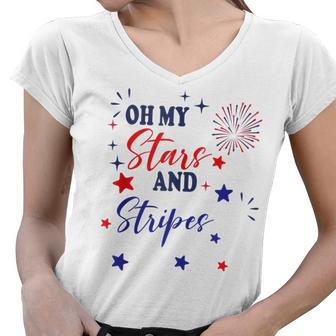 Oh My Stars And Stripes July 4Th Patriotic Fireworks Women V-Neck T-Shirt - Seseable