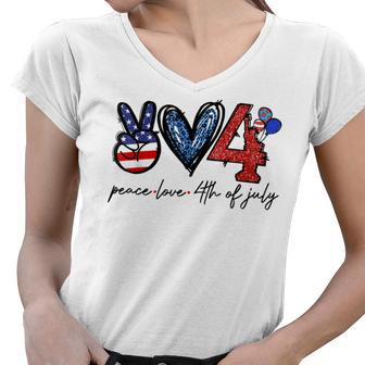 Peace Love Freedom 4Th Of July Independence Day Women V-Neck T-Shirt - Seseable