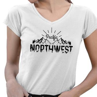 Pnw Pacific Northwest Vintage Oregon Washington Gift Women V-Neck T-Shirt | Mazezy UK