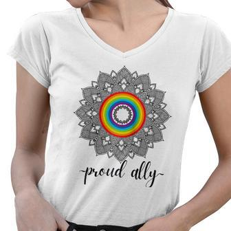 Proud Ally Lgbtqia Gay Pride Month Celebration Raglan Baseball Tee Women V-Neck T-Shirt | Mazezy