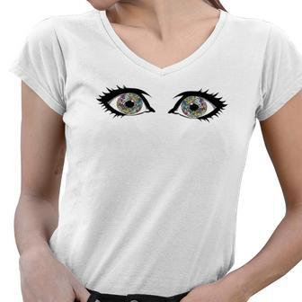 Psychedelic Eyeball Trippy Eyes Women V-Neck T-Shirt | Mazezy