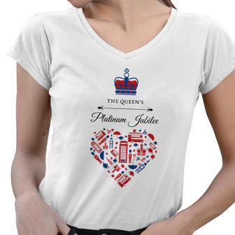 Queens Jubilee Queen Elizabeth Queen Crown Women V-Neck T-Shirt | Mazezy