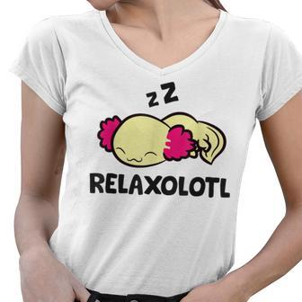 Relaxolotl Axolotl Sleeping Women V-Neck T-Shirt - Monsterry