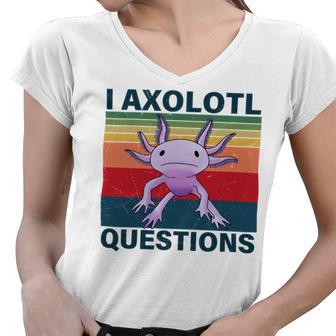 Retro I Axolotl Questions Funny Cute Axolotl Women V-Neck T-Shirt | Favorety UK