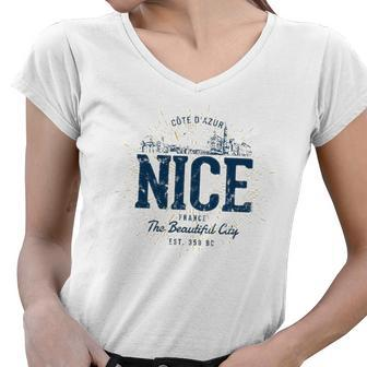 Retro Style Vintage Nice France Women V-Neck T-Shirt | Mazezy