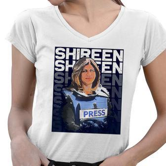 Shireen Abu Akleh Press Journalist Women V-Neck T-Shirt | Mazezy
