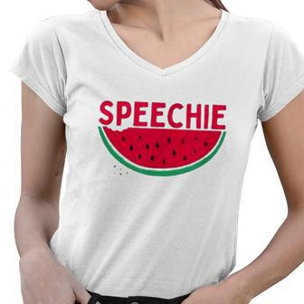 Speechie Speech Pathology Summer Therapy Women V-Neck T-Shirt | Mazezy