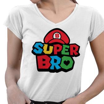 Super Bro Funny Brother Video Gaming Lover Gift Birthday Holiday By Mesa Cute Women V-Neck T-Shirt | Favorety UK