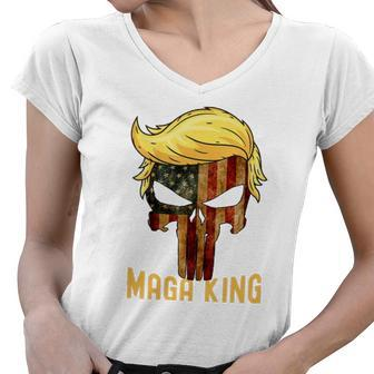 The Great Maga King Donald Trump Skull Maga King Women V-Neck T-Shirt | Mazezy