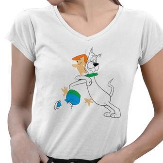 The Jetsons Astro Hugging George Women V-Neck T-Shirt | Mazezy