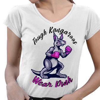 Tough Kangaroos Wear Pink In Support Of Breast Cancer Awareness Women V-Neck T-Shirt | Favorety CA