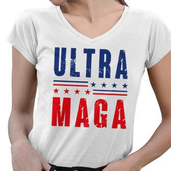Ultra Maga Donald Trump Great Maga King Women V-Neck T-Shirt | Mazezy