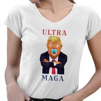 Ultra Maga Donald Trump Make America Great Again Women V-Neck T-Shirt | Mazezy