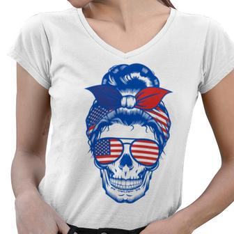 Ultra Maga Red White Blue Skull Women V-Neck T-Shirt - Monsterry CA