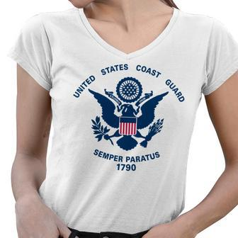 United States Coast Guard Uscg Logo Police Veteran Patriotic Women V-Neck T-Shirt - Seseable