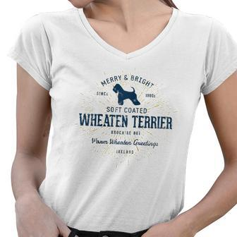 Vintage Style Retro Soft Coated Wheaten Terrier Raglan Baseball Tee Women V-Neck T-Shirt | Mazezy