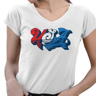 Vintage Usa Independence Day 4Th Of July Summer Typography Women V-Neck T-Shirt | Mazezy