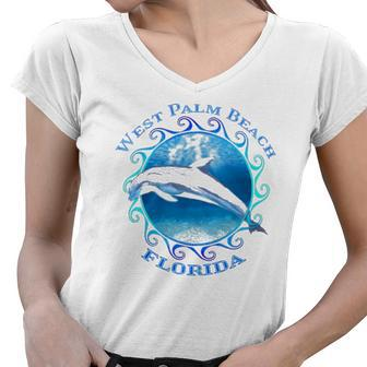 West Palm Beach Florida Vacation Souvenir Dolphin Women V-Neck T-Shirt | Mazezy