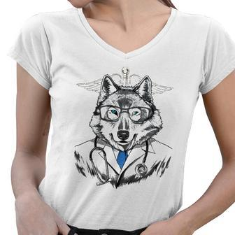 Wolf Doctor Vet Veterinarian Animal Lover Women V-Neck T-Shirt | Mazezy