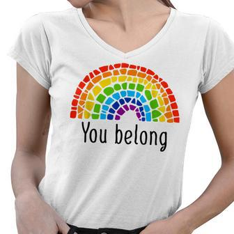 You Belong Lgbtq Rainbow Gay Pride V2 Women V-Neck T-Shirt - Seseable