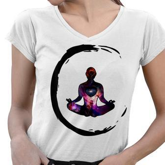 Zen Buddhism Inspired Enso Cosmic Yoga Meditation Art Women V-Neck T-Shirt - Seseable